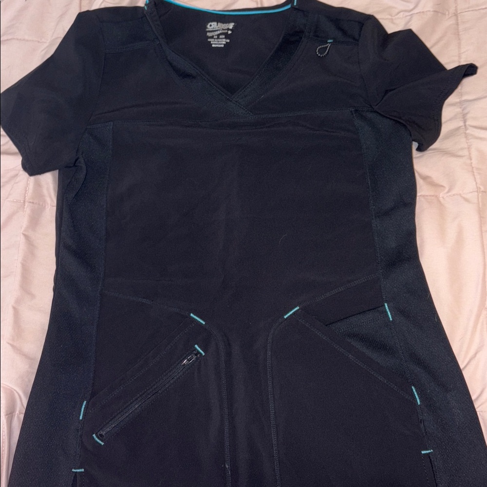 Scrubstar Black Scrub Top with Blue Trim